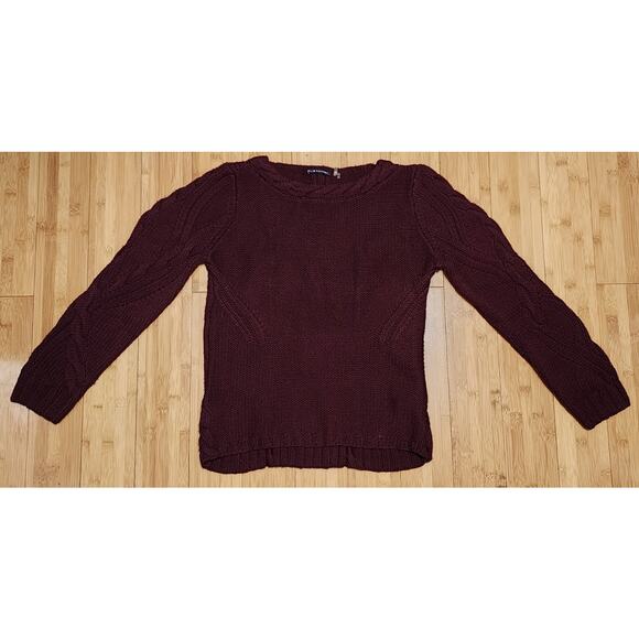Elie Tahari Sweater Cableknit Womens L Maroon Red Merino Wool Round Neck Crochet - Picture 1 of 8